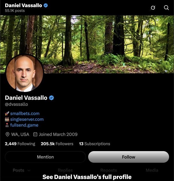Screenshot of Daniel Vassallo's X profile
