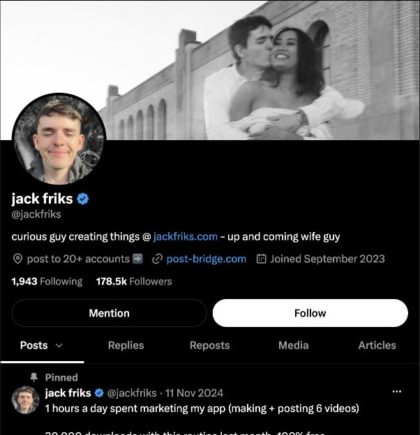 Screenshot of Jack Friks's X profile