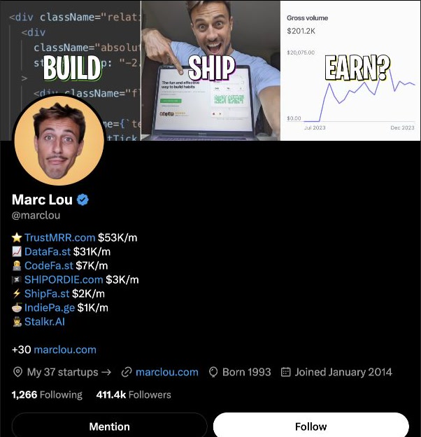 Screenshot of Marc Lou's X profile