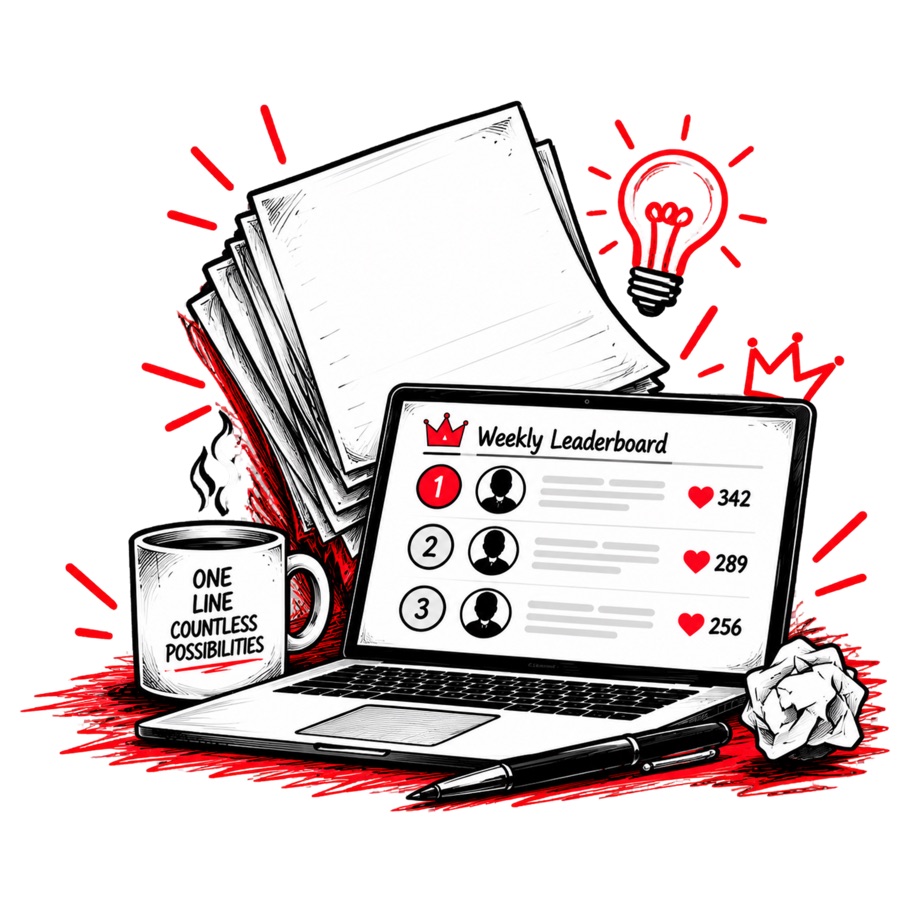 mylogline illustration showing scripts and a filmmaker workspace